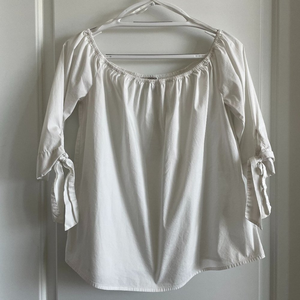 White Off The Shoulder Half-Sleeve Shirt